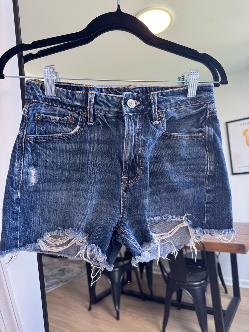 American Eagle Outfitters Distressed Dark Blue Denim Cutoff Shorts